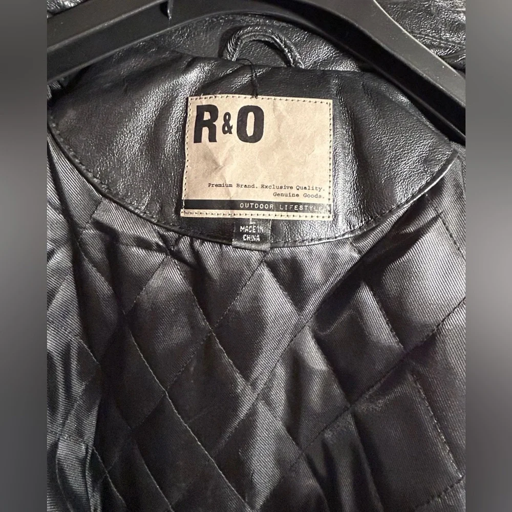 Men's Black Leather Classic Zip Jacket Quilted Lining Casual Pristine R&O Bomber - Picture 5 of 15